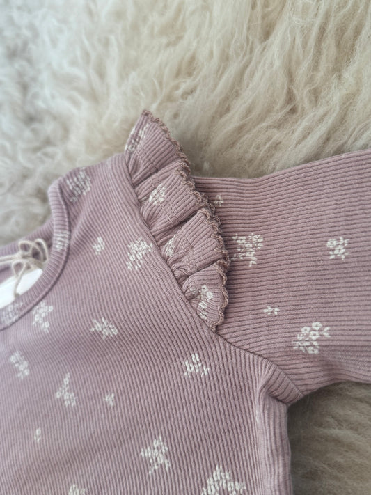 Rina Ribbed Ruffle Long Sleeve Top