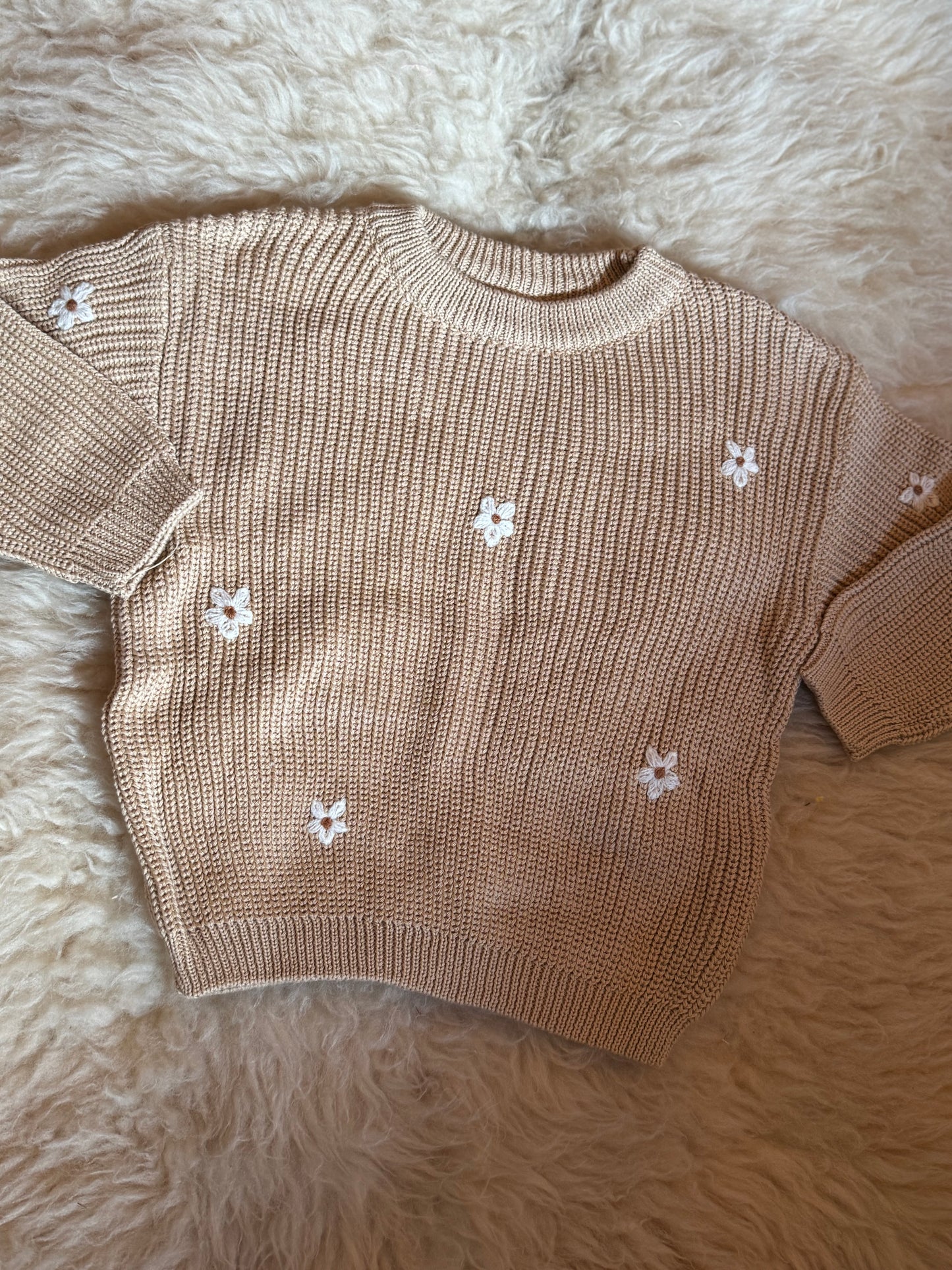 Tan Flower Knit Sweater