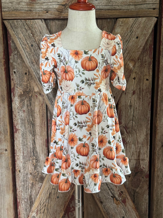 Fall Pumpkin Floral Dress