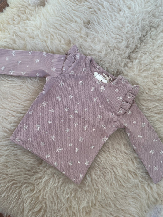 Rina Ribbed Ruffle Long Sleeve Top