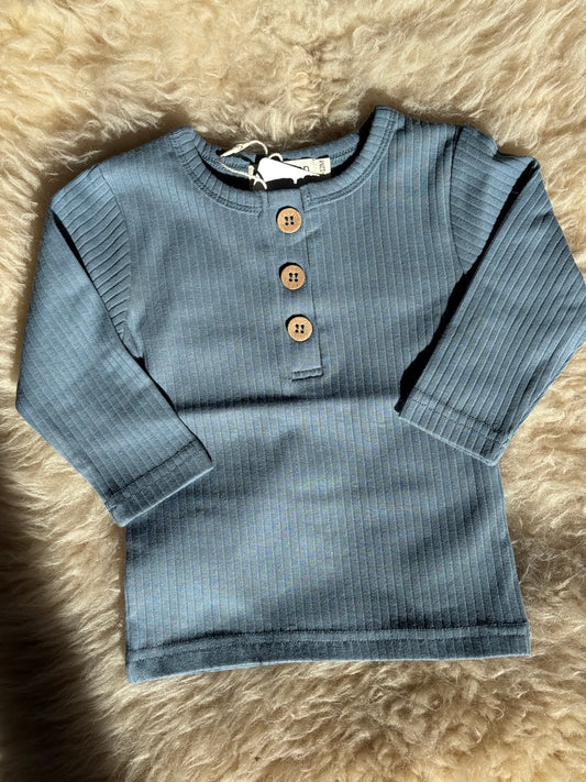 Island Blue Cotton Button Rib Top