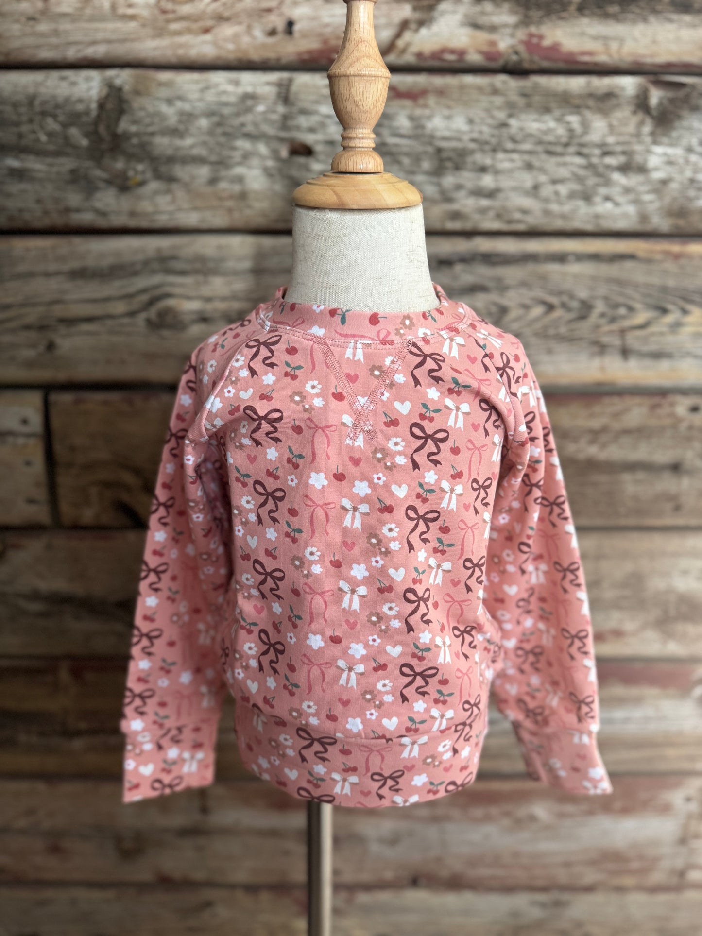 Bows Cherries & Floral Pink Crewneck